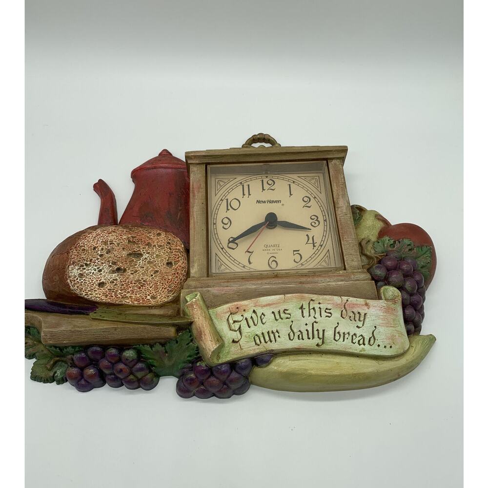 Vtg Burwood Wall Clock TESTED 2727 Daily Bread Prayer HTF Red Pot Read